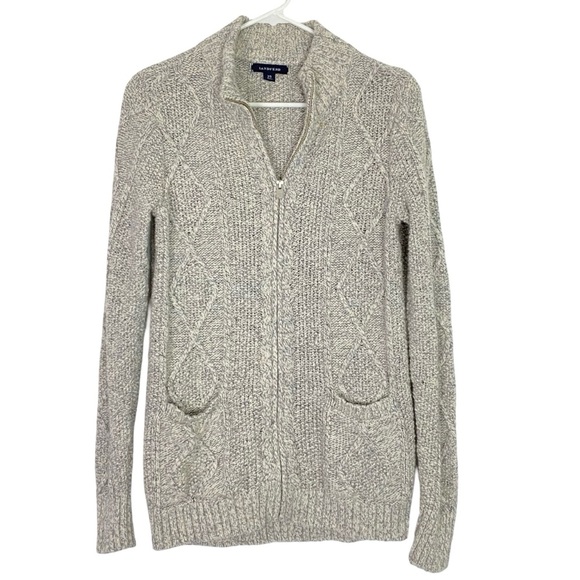 Lands End Cardigan Sweater Womens Size XS 2 - 4 Full Zip Up Cream Gray Neutral - Picture 2 of 11